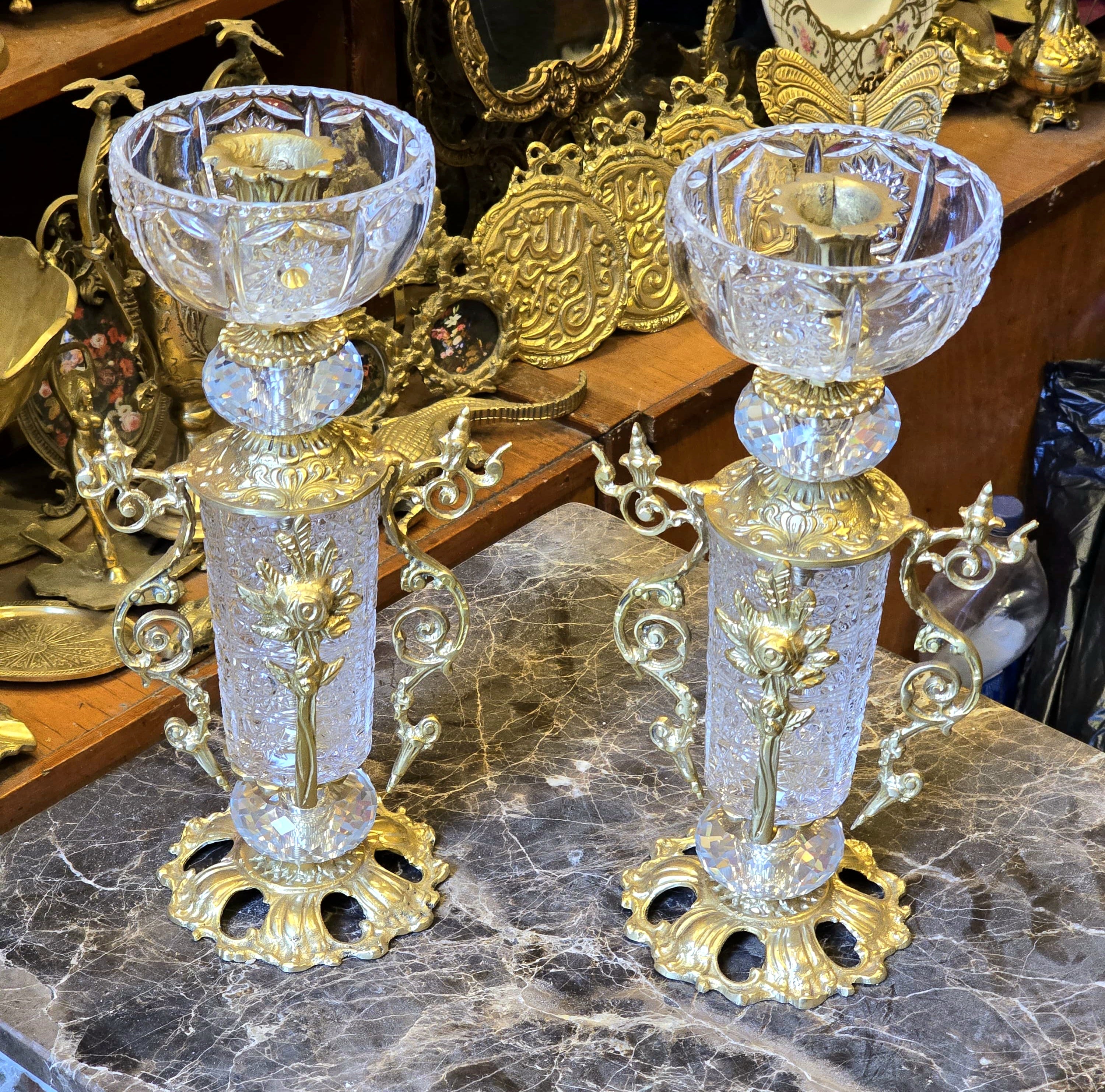 Decorative Brass and Crystal Candle Holder – Luxury Home Accent