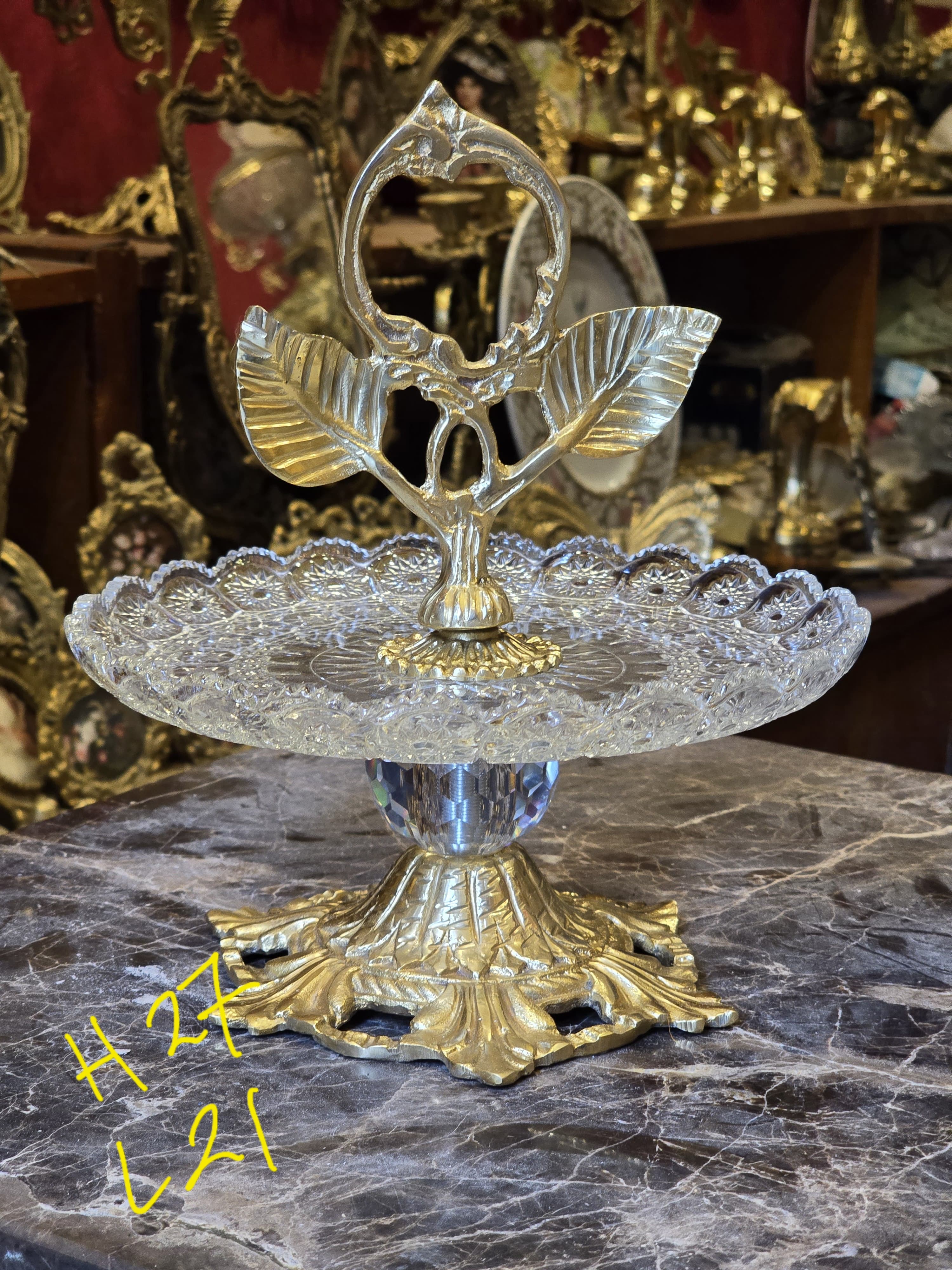 Luxury Brass & Crystal Pedestal Serving Stand – Elegant Entertaining Accent