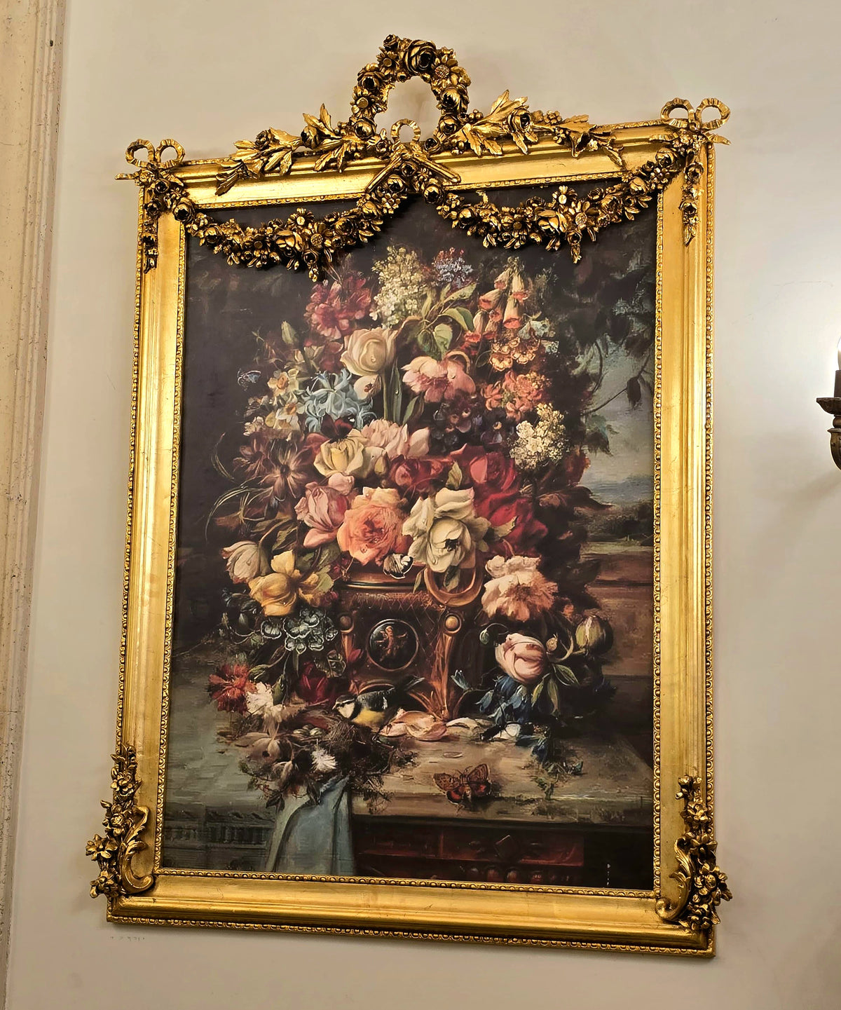 French-Inspired Floral Still Life – Vibrant Botanical Bouquet with an Ornate Gilded Frame