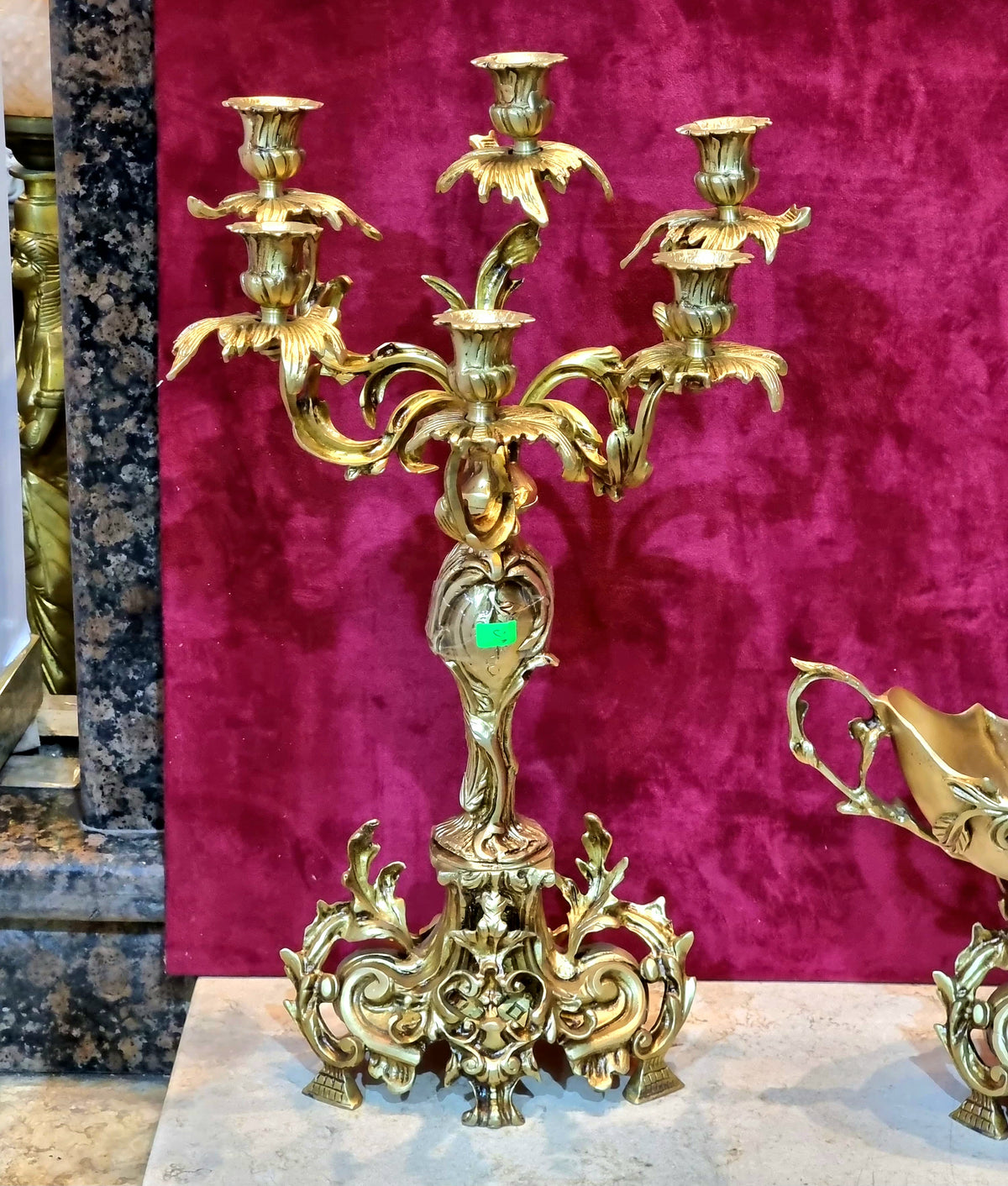 French-Style Gilded Candelabra & Crystal Serving Stand Set – Ornate Gold Leaf Decor, Set of 3