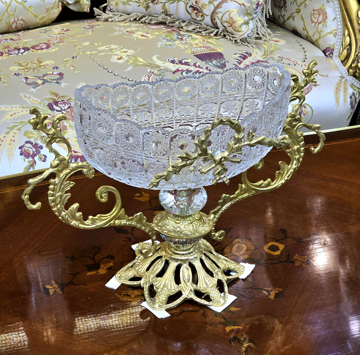 French-Style Crystal & Gold Leaf Decorative Set – 3-Piece Collection with Ornate Gilded Details