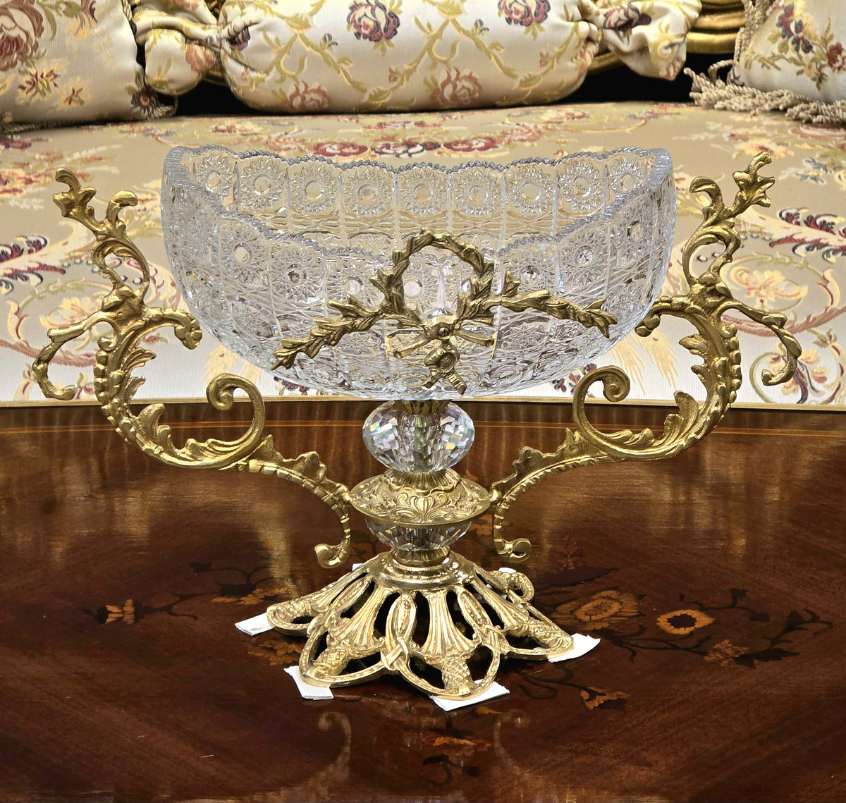 French-Style Crystal & Gold Leaf Decorative Set – 3-Piece Collection with Ornate Gilded Details