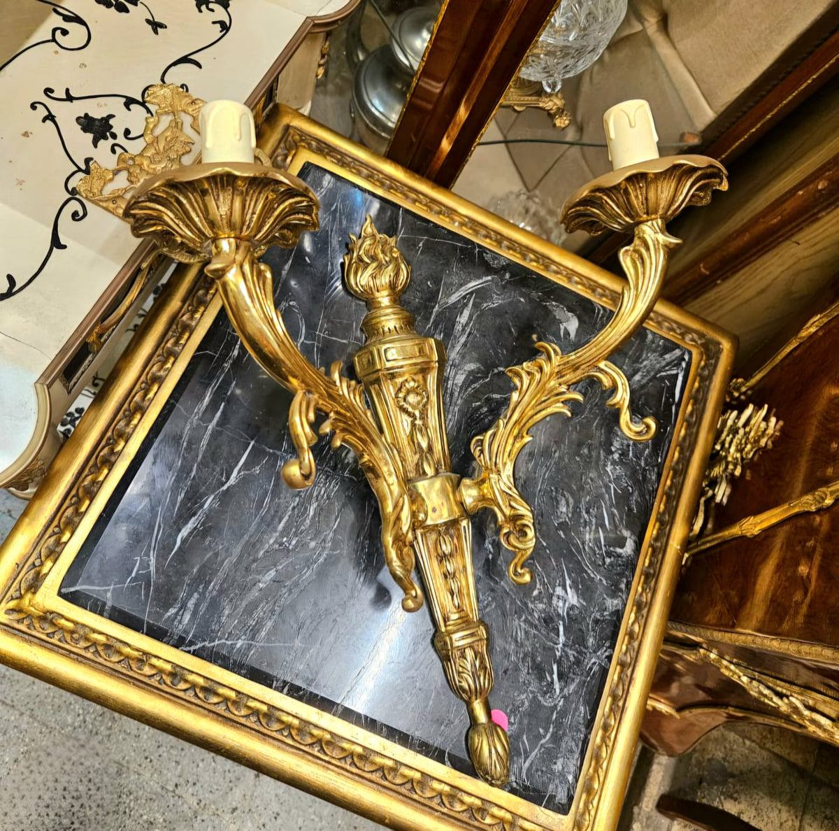 Elegant French Rococo Style Two-Light Wall Sconce – Gold Leaf Bronze with Ornate Floral Details