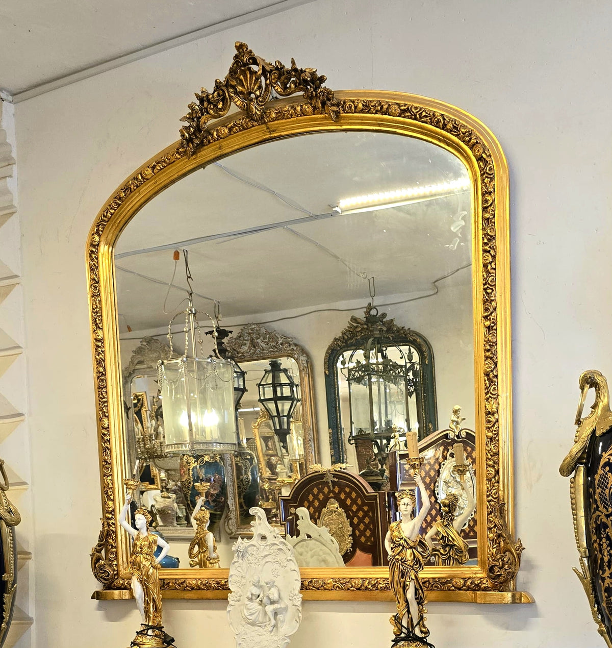 Grand French Style Gold Leaf Mirror – 5 Ft Tall Ornate Baroque Rococo Mantel Mirror
