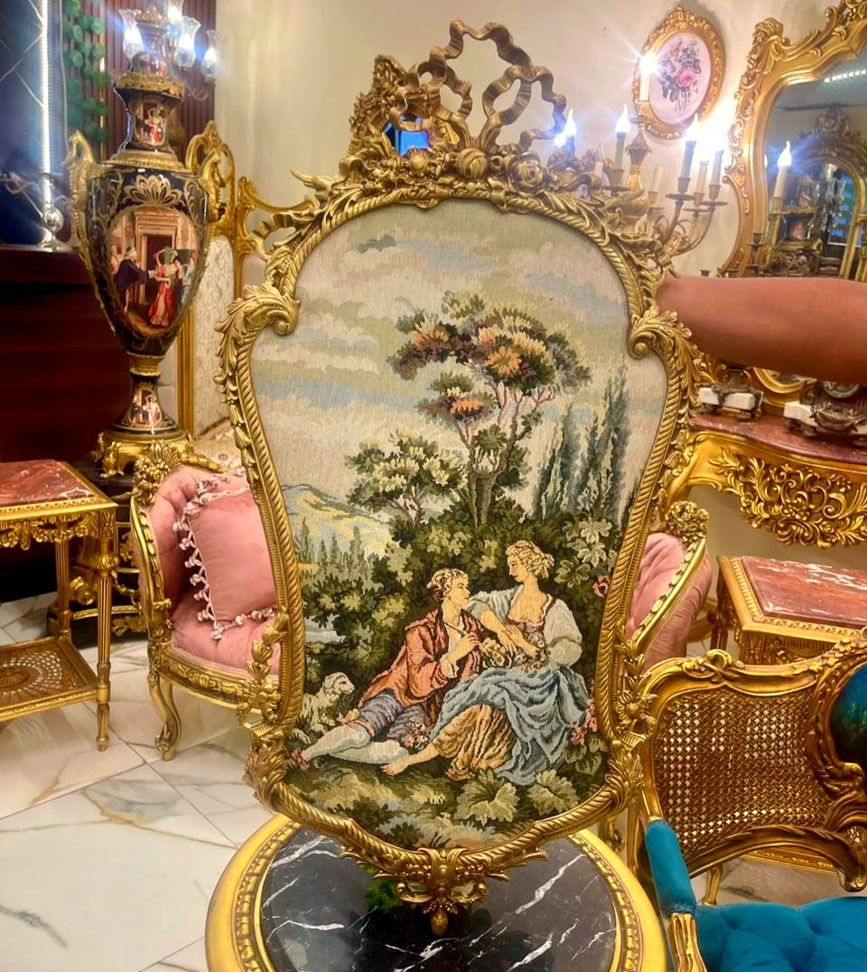 French Rococo Romantic Scene Wall Art with Hand-Finished Gold Leaf Frame