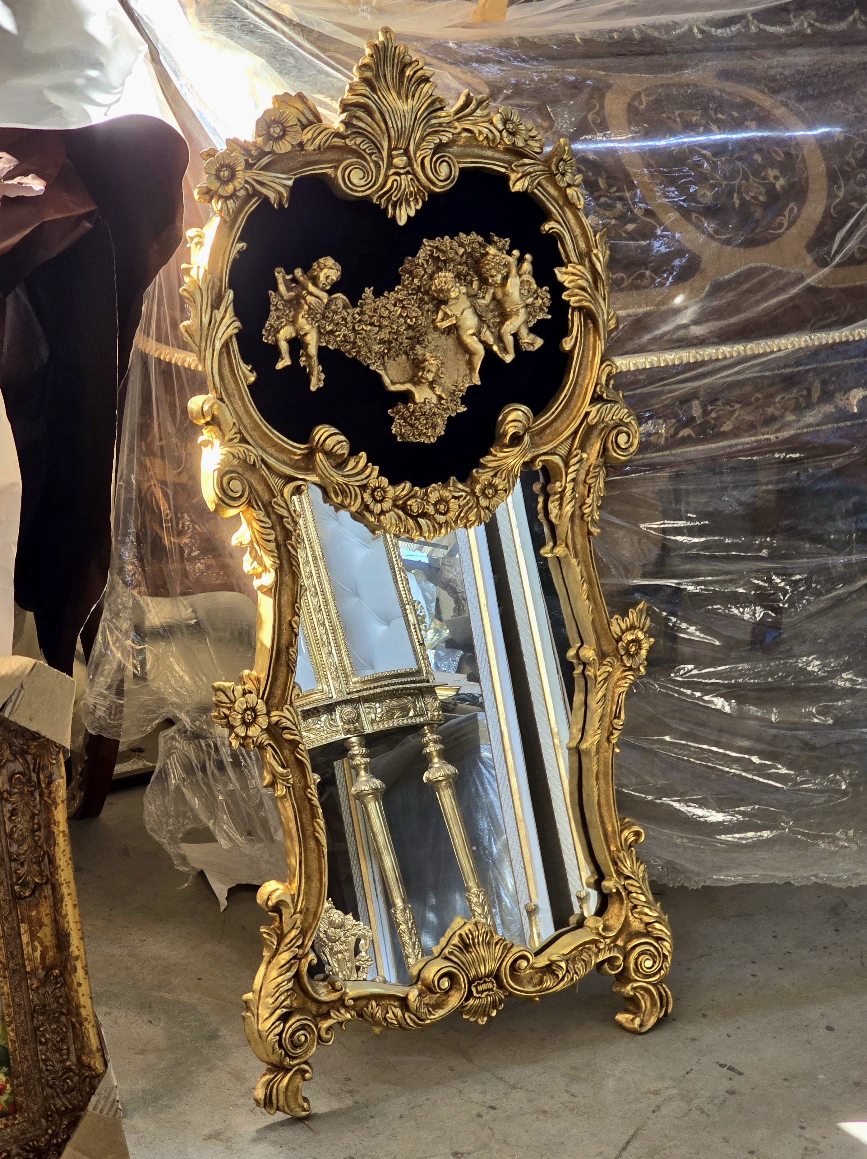 Baroque Rococo Black Wall Mirror – Ornate Gold Leaf French Frame, 61"H Luxury Statement Mirror (Copy)