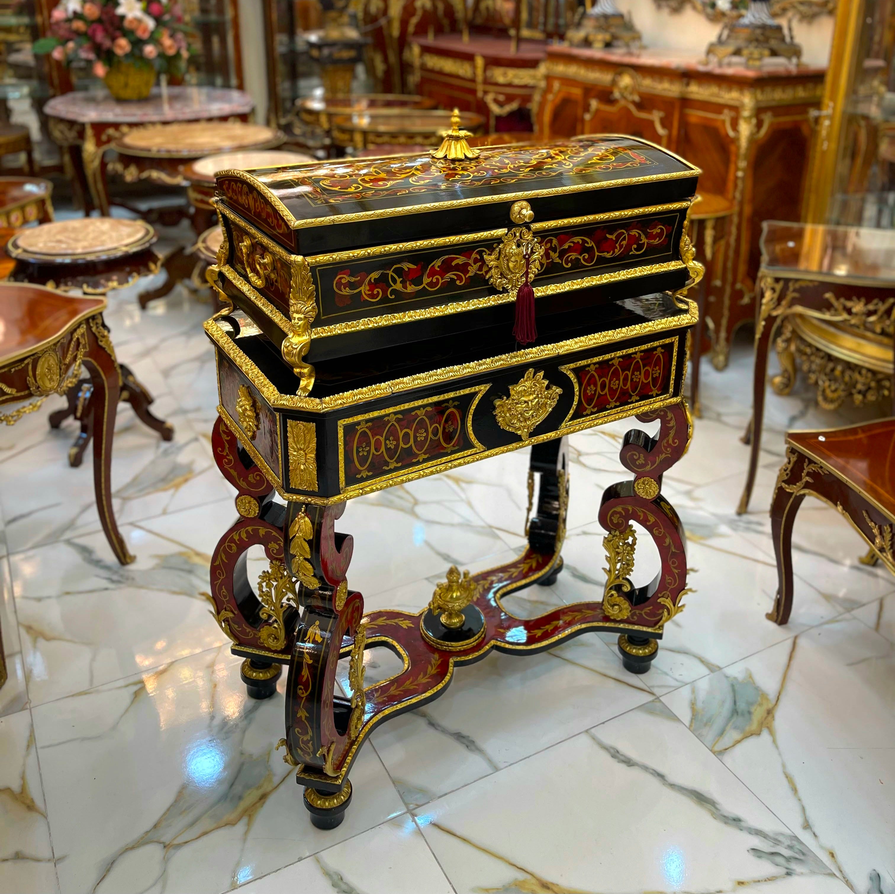 French Restoration-Inspired Marriage Chest on Ornate Stand – Handcrafted Wood & Gold Leaf