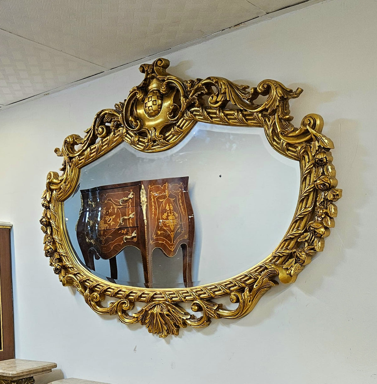 The Gilded Botanique – French Rococo Wall Mirror with a Thick Ornately Carved Gold Leaf Frame