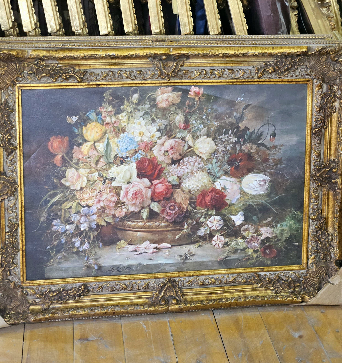 Floral Splendor – Ornate Gold Gilt Framed Flower Still Life Painting
