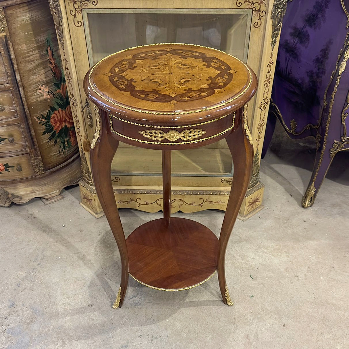 French Louis XVI Style Side Table – Walnut Wood with Gold Accents, Elegant Design (Pre-Order)