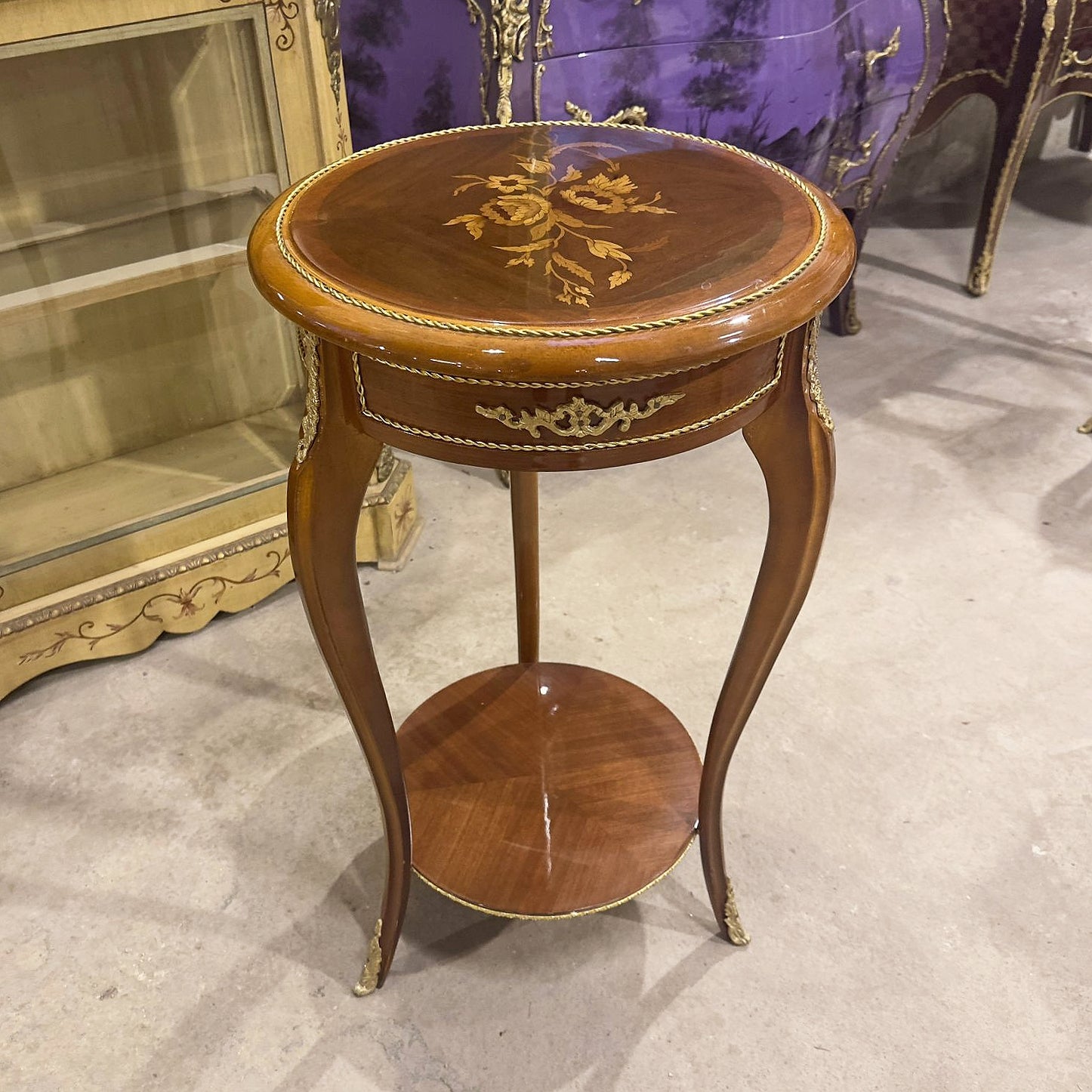 French Louis XVI Style Side Table – Walnut Wood with Gold Accents, Elegant Design (Pre-Order)