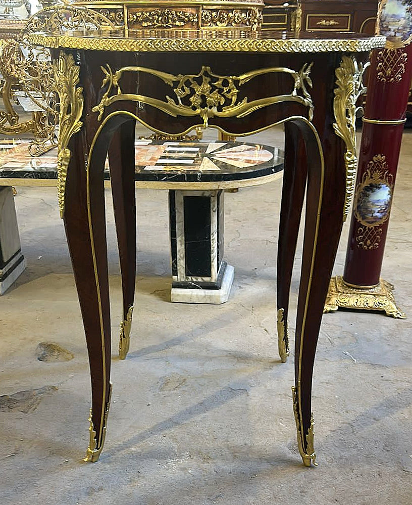 Louis XV Style French Bedside Table – Marquetry Wood with Gold Leaf, Elegant Design (Pre-Order)