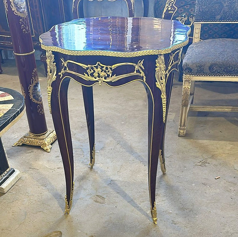 Louis XV Style French Bedside Table – Marquetry Wood with Gold Leaf, Elegant Design (Pre-Order)