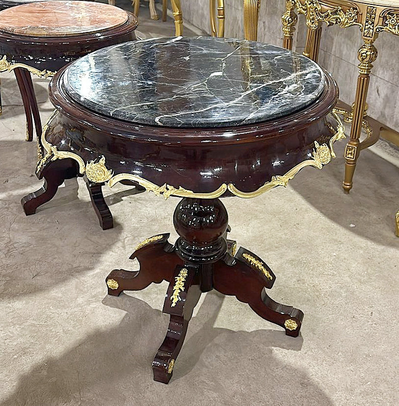 Table Baroque Style Black Marble Topped With Gold Leaf Details