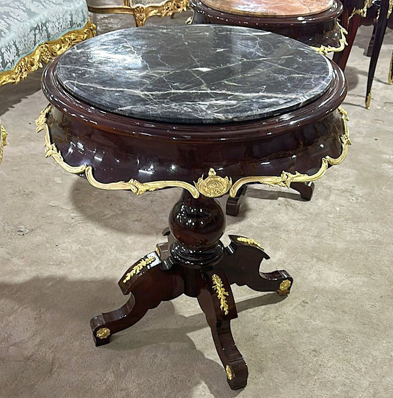 Table Baroque Style Black Marble Topped With Gold Leaf Details