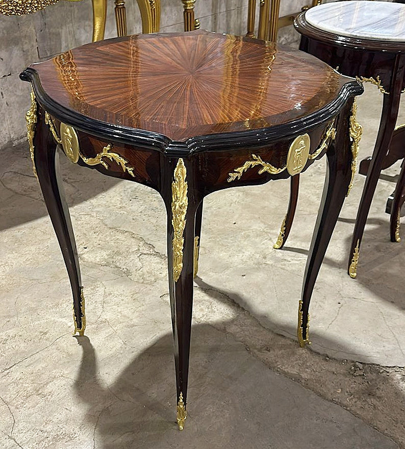 French Louis XVI Style Side Table – Wood with Elegant Gold Leaf Detailing