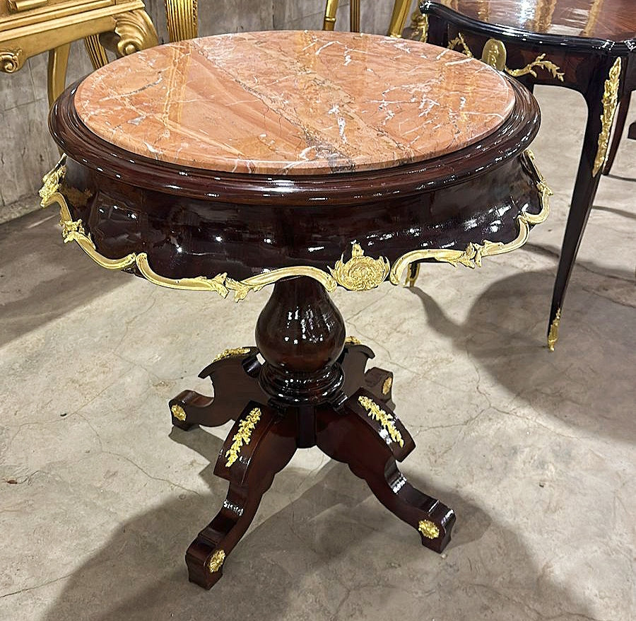 Table Baroque Style Marble Topped With Gold Leaf Details Wood