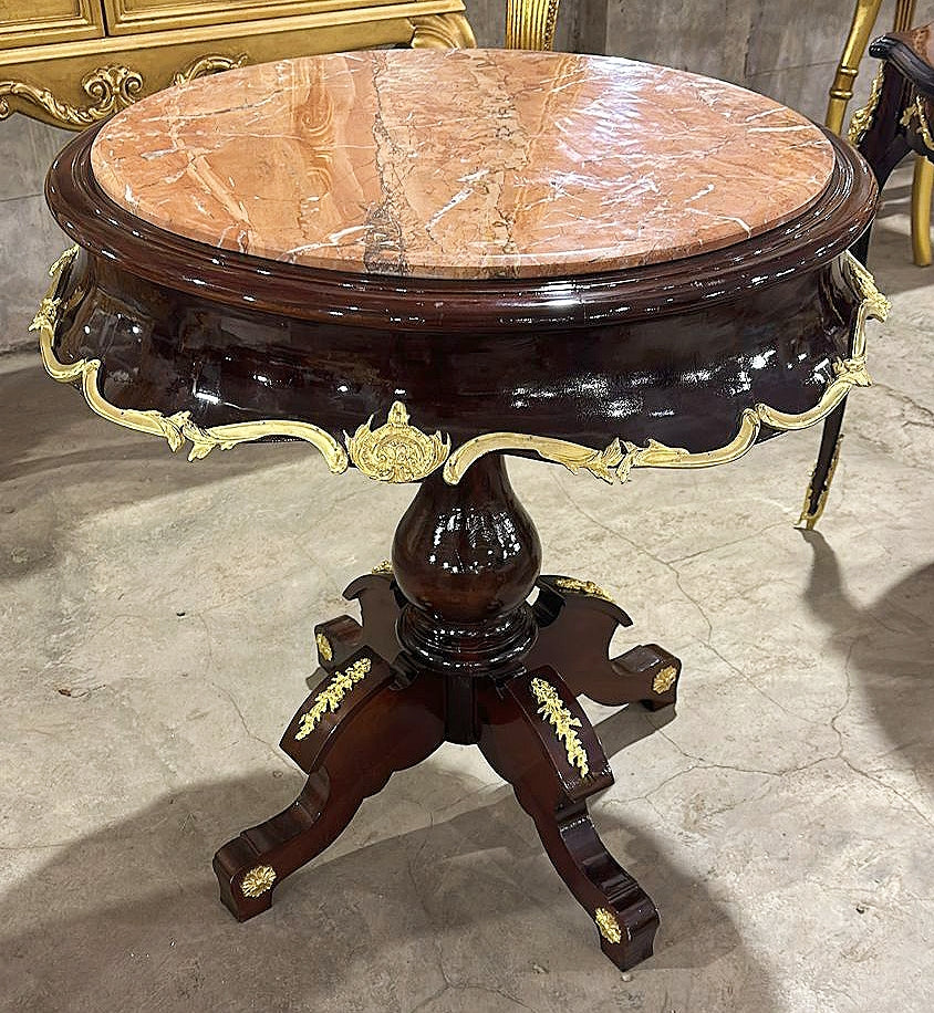 Table Baroque Style Marble Topped With Gold Leaf Details Wood