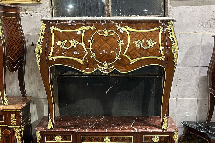 French Brown Chest of Drawers Louis XV Style Marble topped Furniture Gold Detail