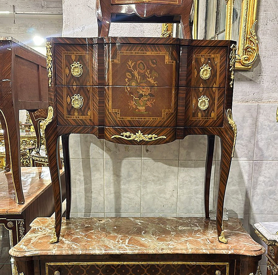 French Brown Chest of Drawers Louis XV Style Furniture Gold Details