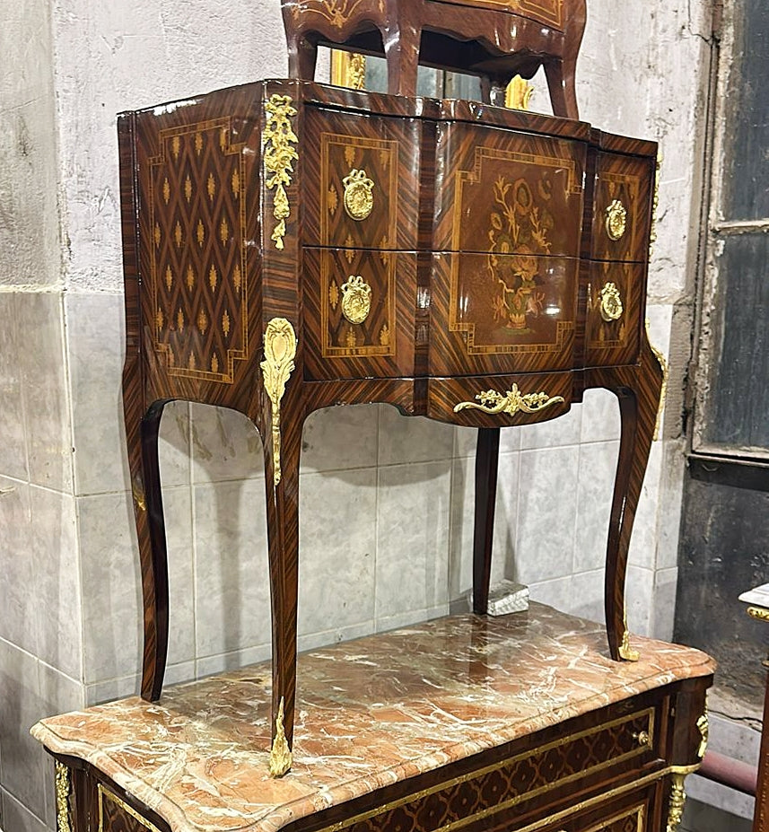 French Brown Chest of Drawers Louis XV Style Furniture Gold Details