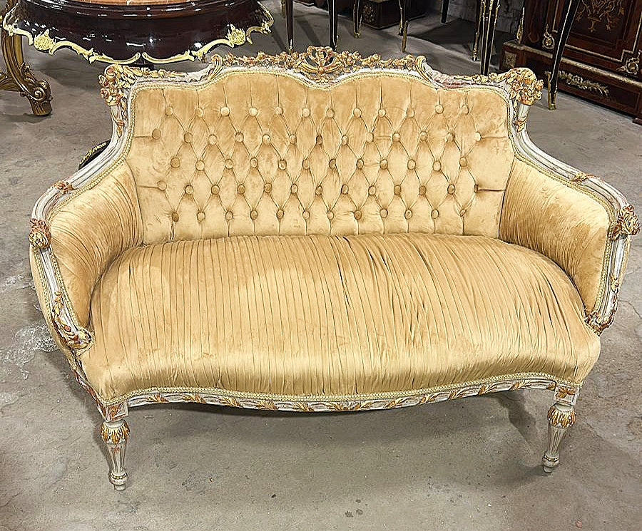 French Style Sofa With 2 Pillows and Gold Details