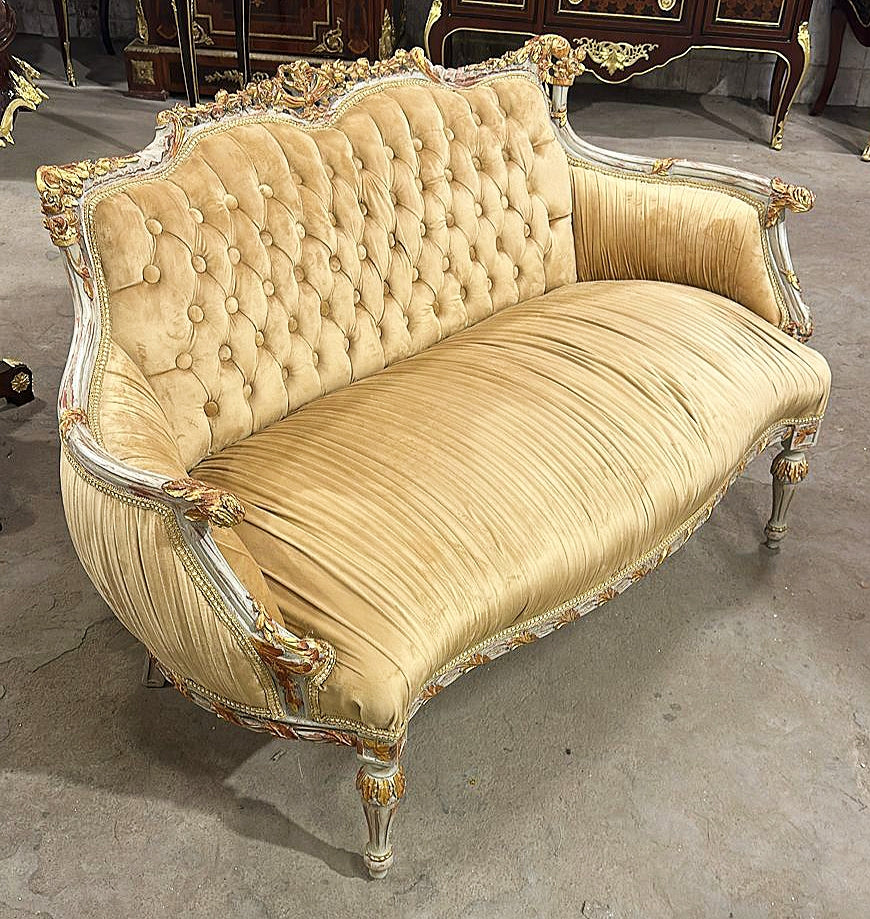 French Style Sofa With 2 Pillows and Gold Details