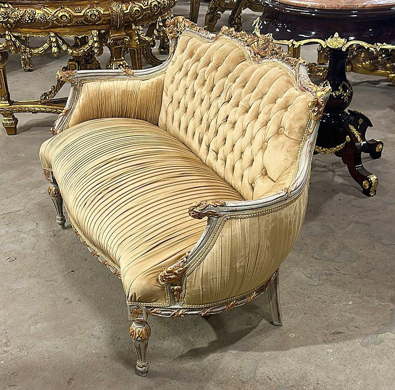 French Style Sofa With 2 Pillows and Gold Details