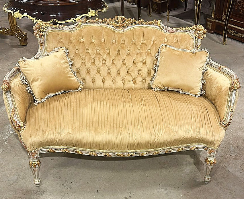 French Style Sofa With 2 Pillows and Gold Details