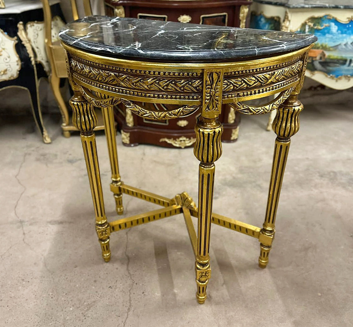 Italian Rococo Style Console Table – Black Marble Top, 33"H x 79"W x 27.5"D