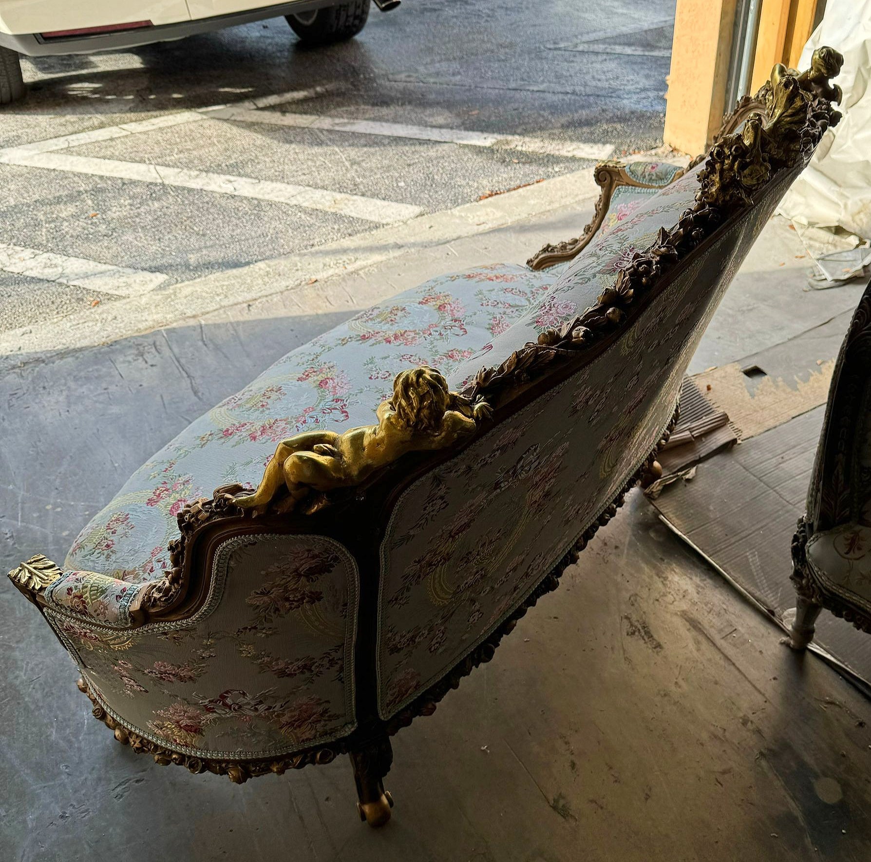 Italian Style Sky Blue Sofa Interior Design Gold Leaf Details French