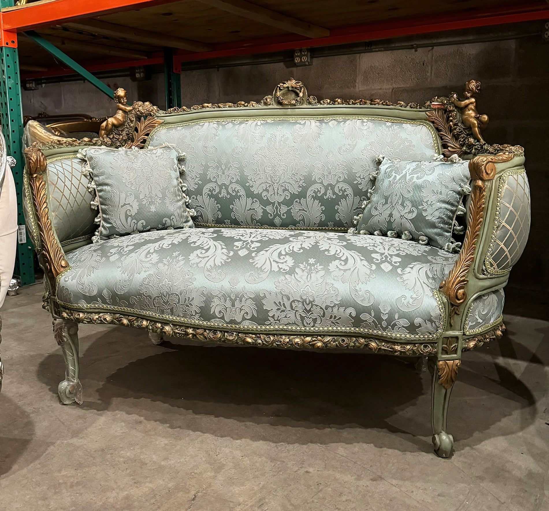 Baroque Style Blue Sofa Interior Design Gold Leaf Details French