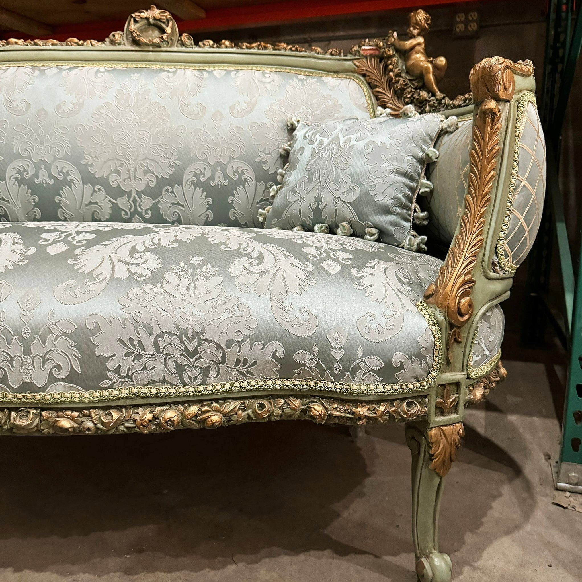 Baroque Style Blue Sofa Interior Design Gold Leaf Details French