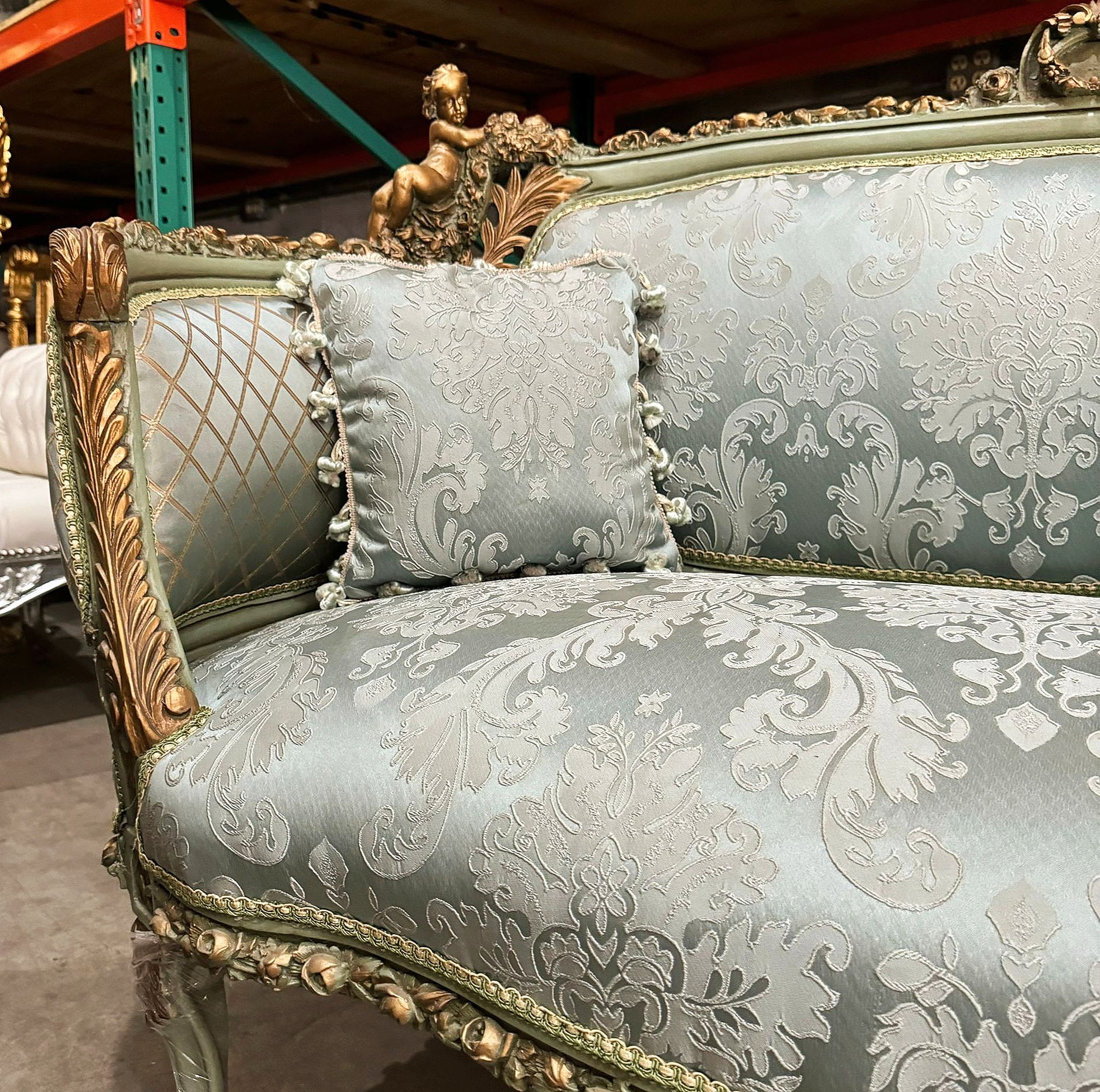 Baroque Style Blue Sofa Interior Design Gold Leaf Details French