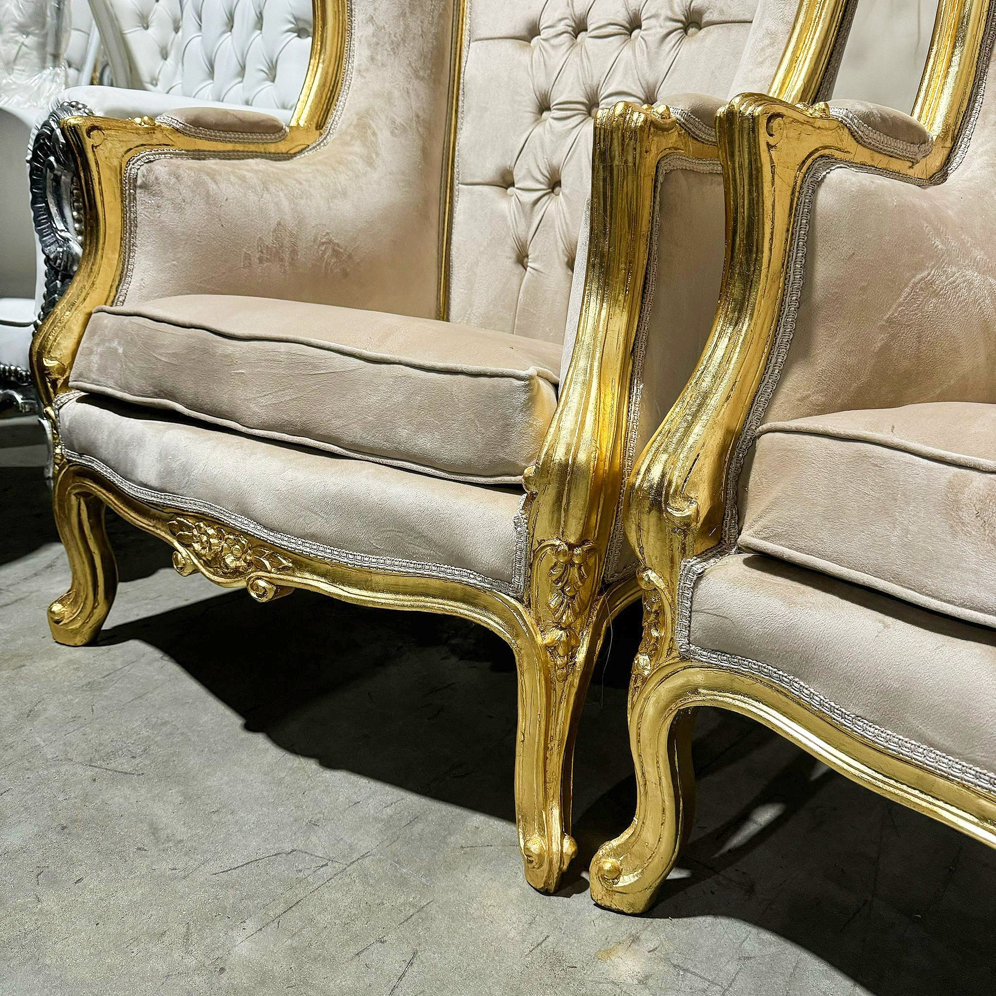 Balloon Chair French Style Dark Beige High-Back Canopy Lacquer Chair