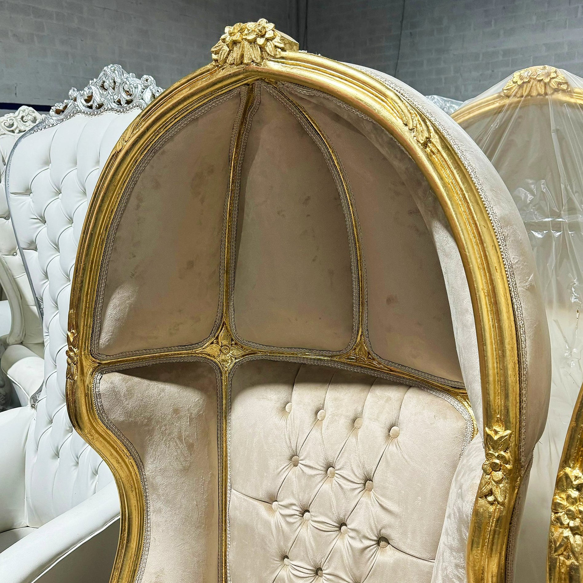 Balloon Chair French Style Dark Beige High-Back Canopy Lacquer Chair