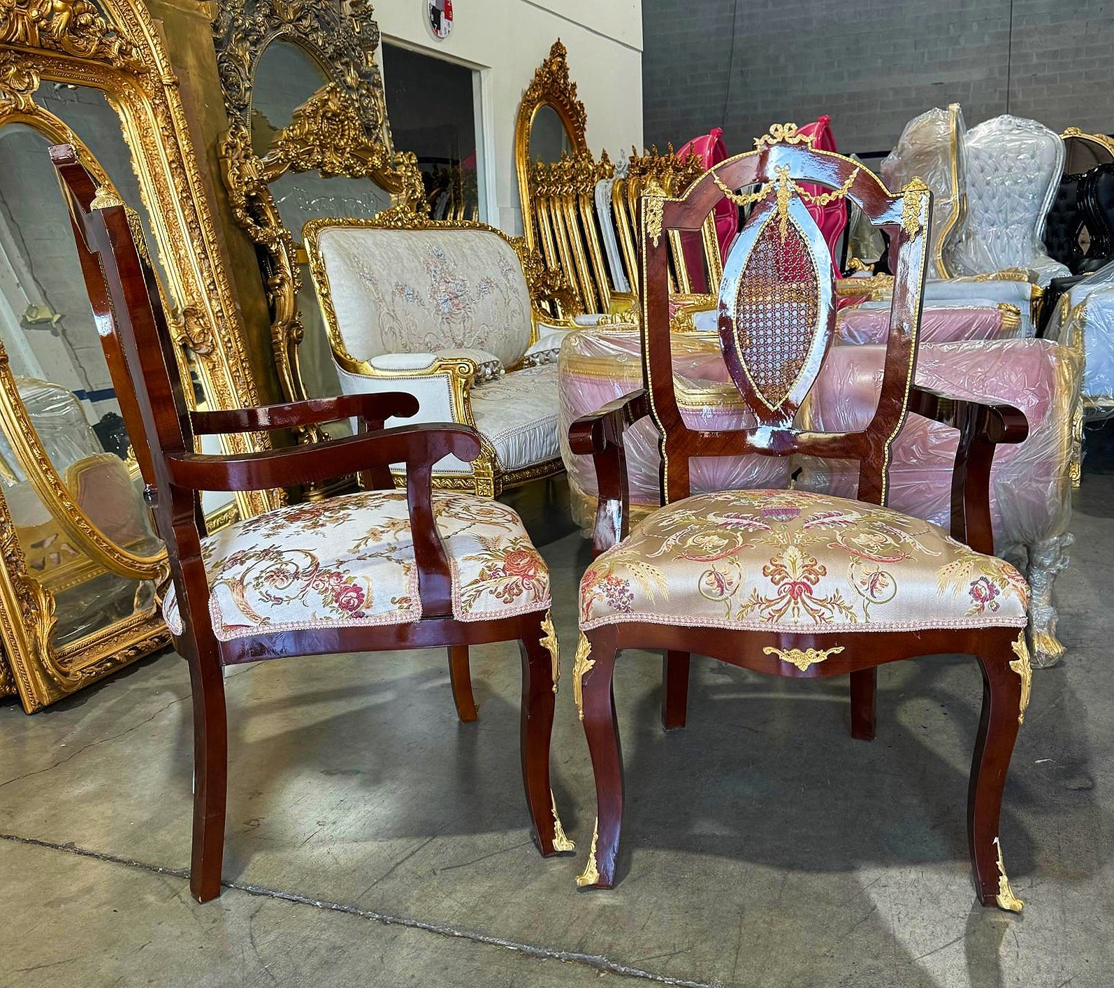 French Style Side Chairs With Gold Details- Set of 2