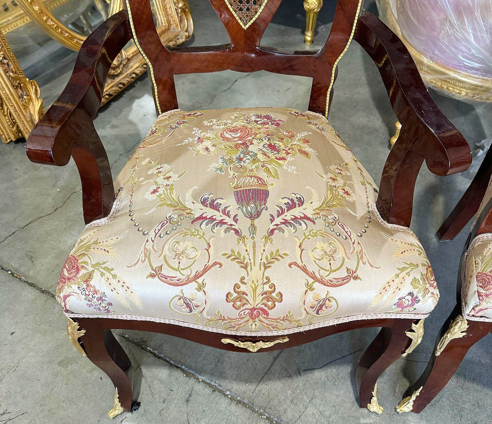 French Style Side Chairs With Gold Details- Set of 2