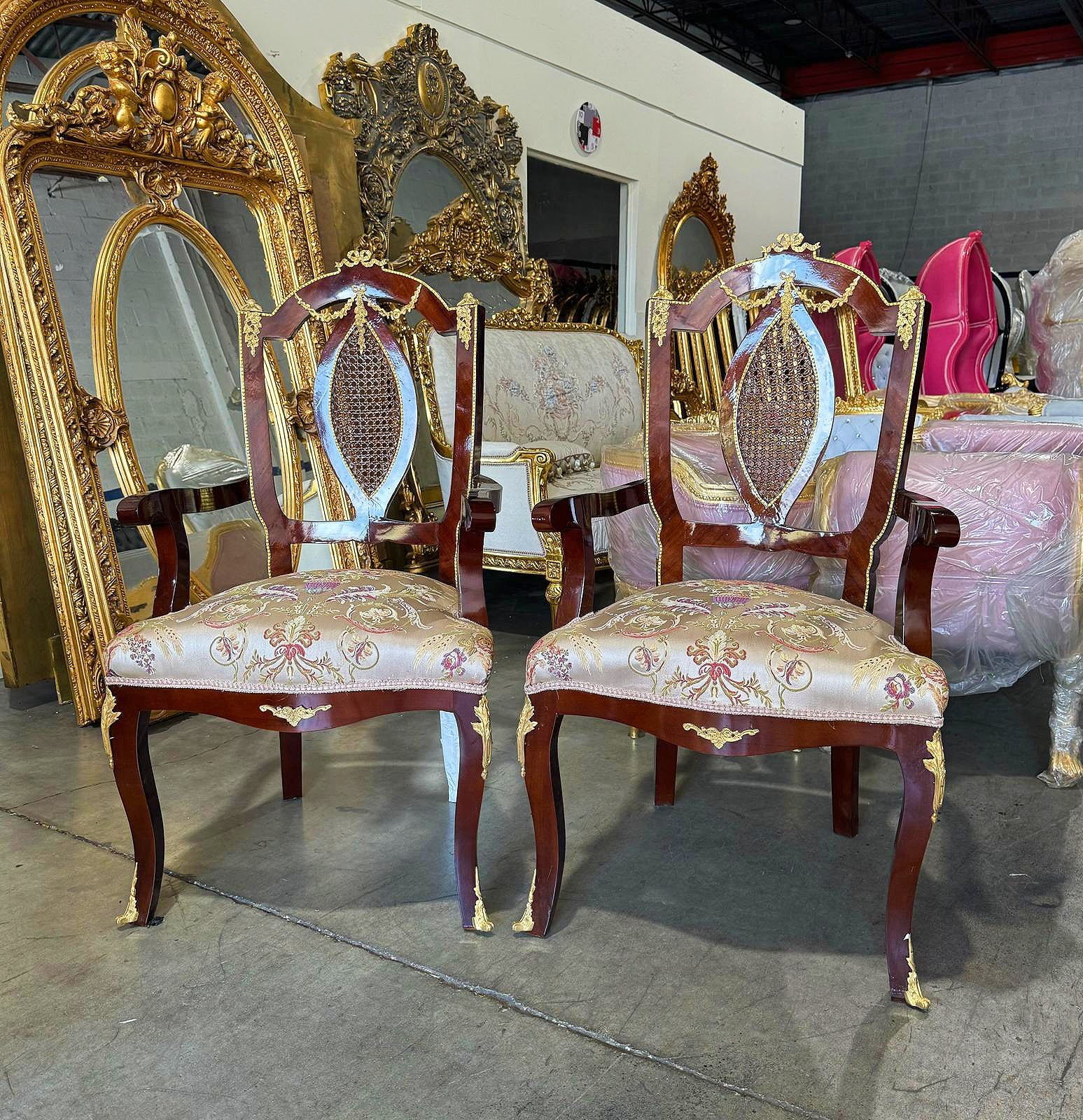 French Style Side Chairs With Gold Details- Set of 2