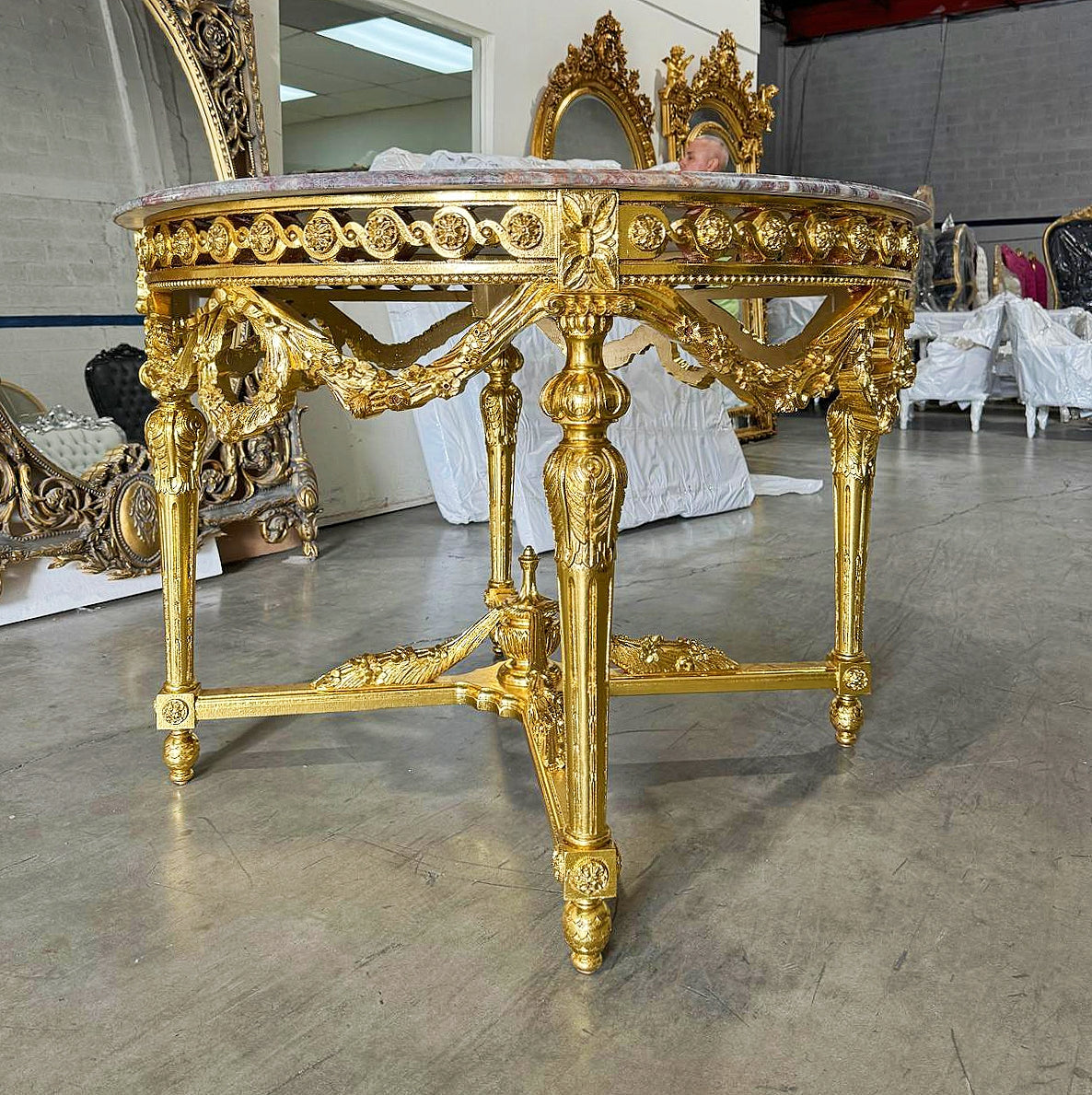 Rococo Style Dining Table Marble Topped