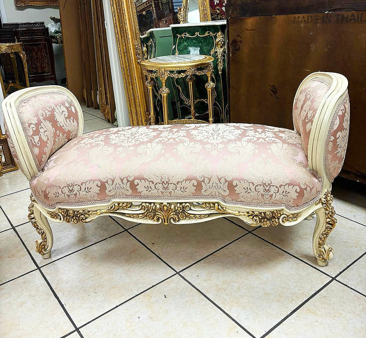 Marquis Bench French Style Pink and White Gold Details Interior Design Furniture