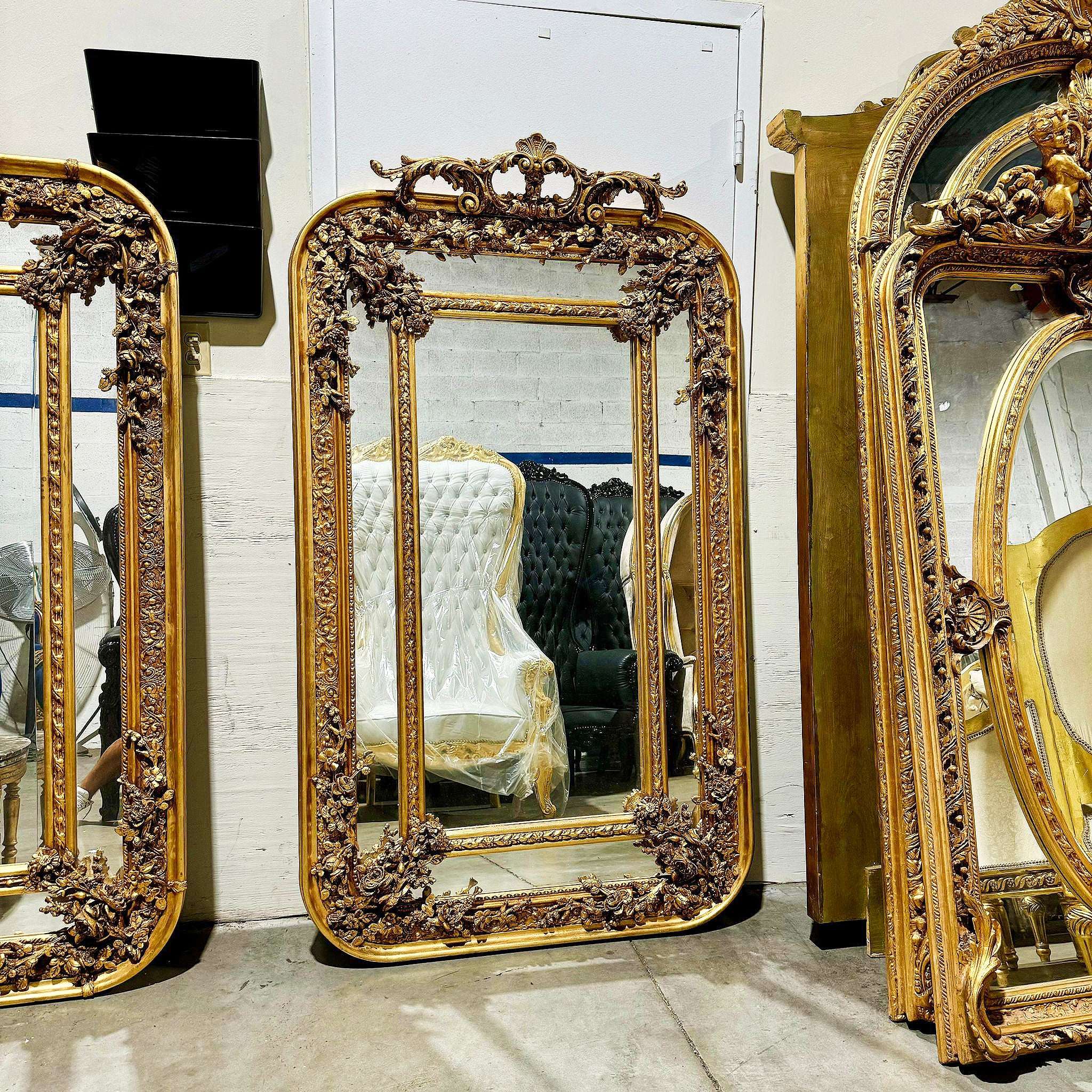 Ornate French Gold Leaf Mirror – Baroque Style Full-Length Floor Mirror
