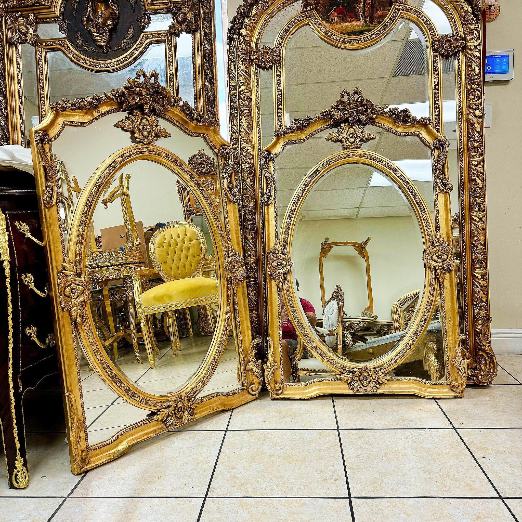 French Baroque Style Gold Leaf Floor Mirror Wall Mirror Handcarfted
