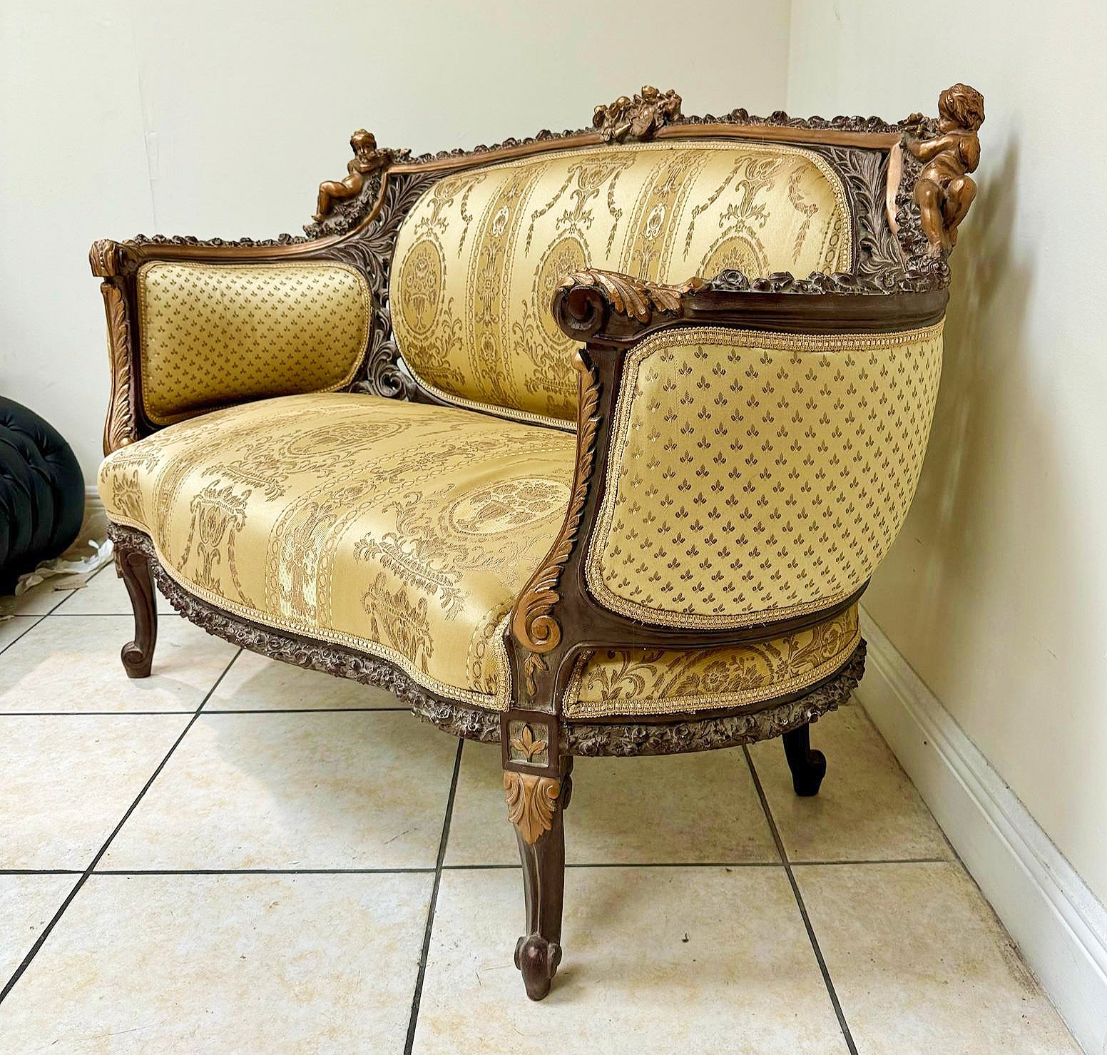 French Rococo Style Gold Sofa Interior Design Gold Leaf Details