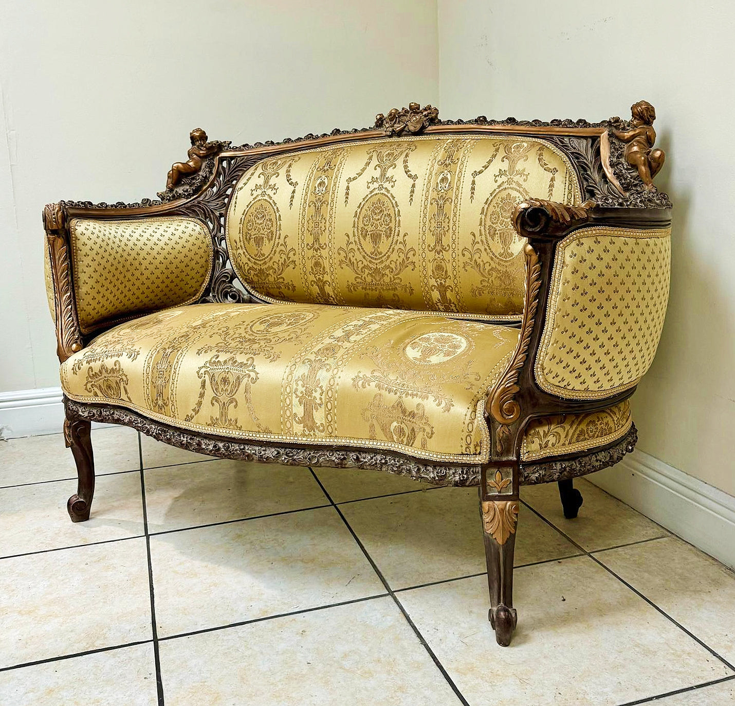 French Rococo Style Gold Sofa Interior Design Gold Leaf Details