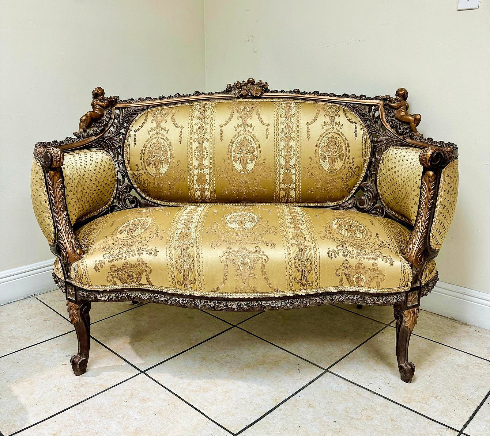French Rococo Style Gold Sofa Interior Design Gold Leaf Details