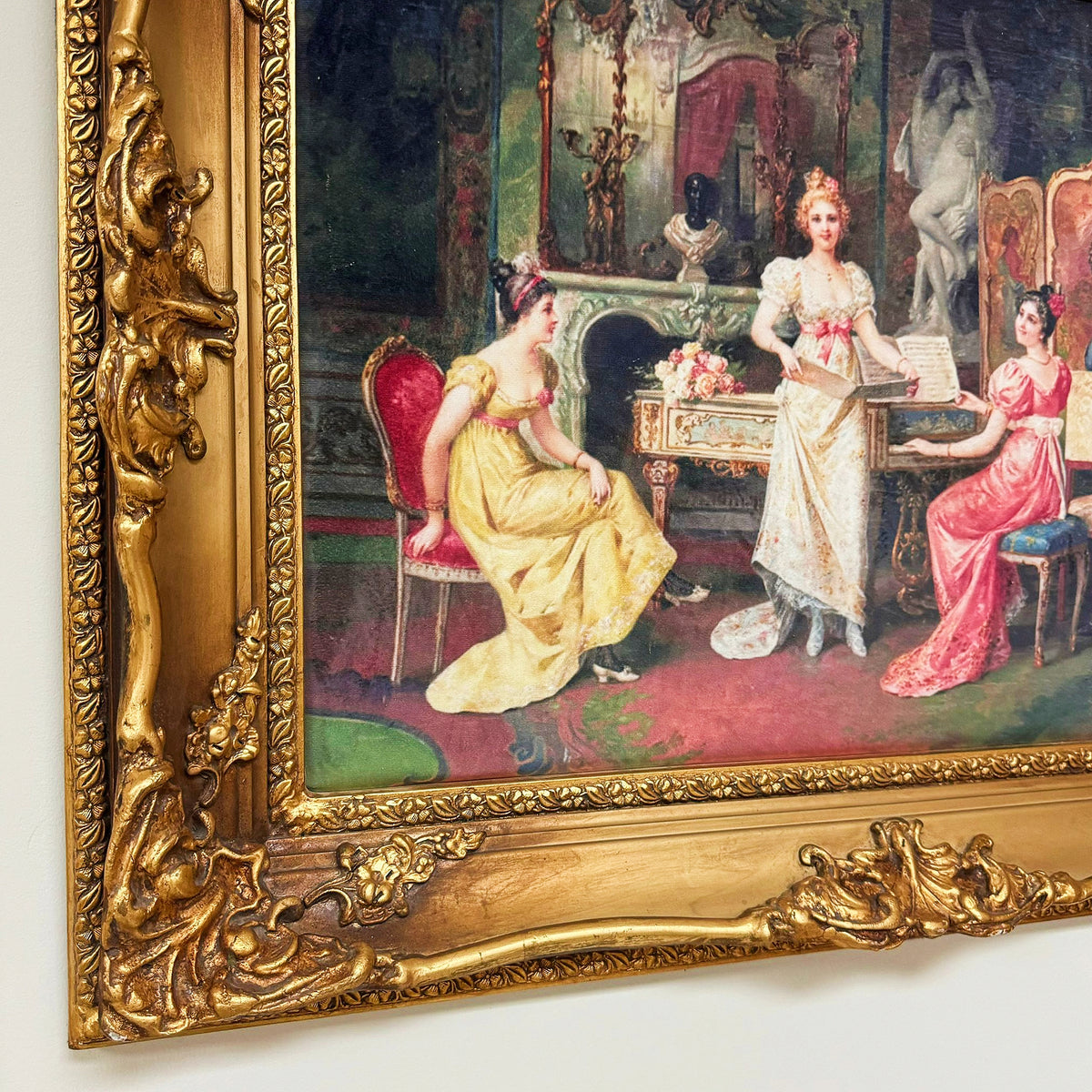 French Baroque Rococo Wall Art – Decorative Cotton Fabric Print with Ornate Gilded Frame