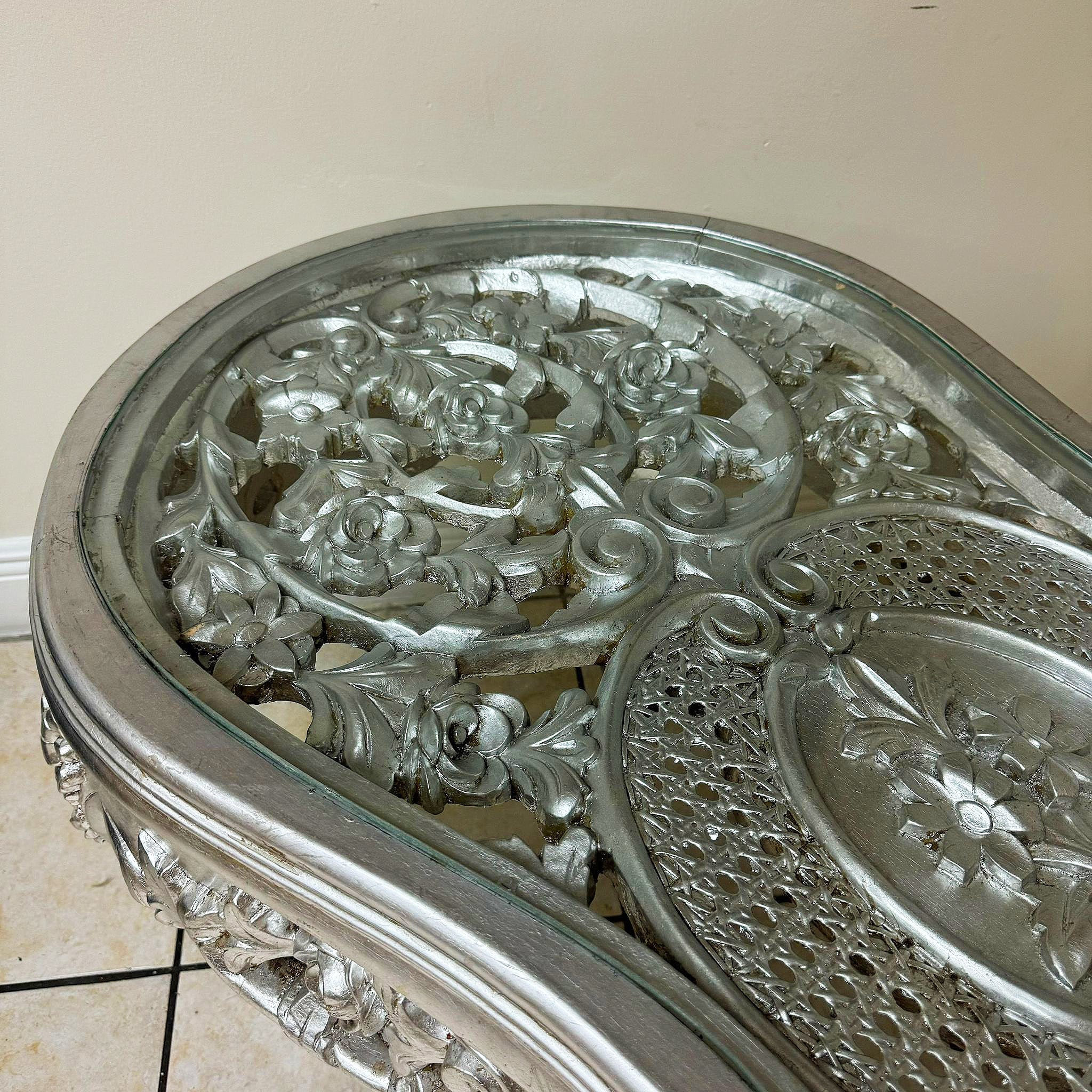 French Style Silver Coffee Table Glass Topped Silver Leaf Details