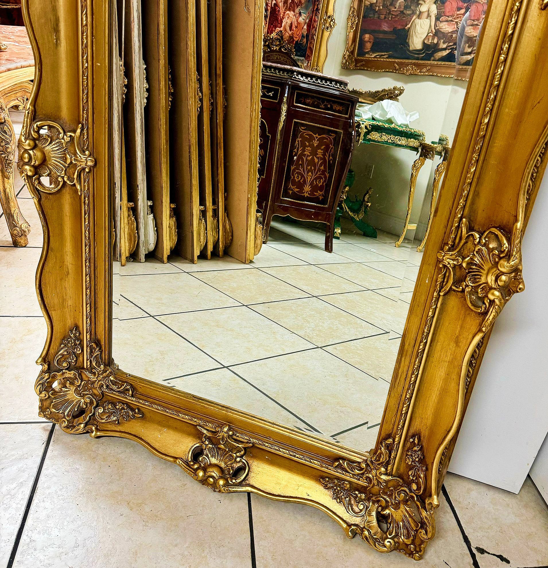 Gold Leaf French Wall Mirror – Baroque Design, Elegant Décor Accent