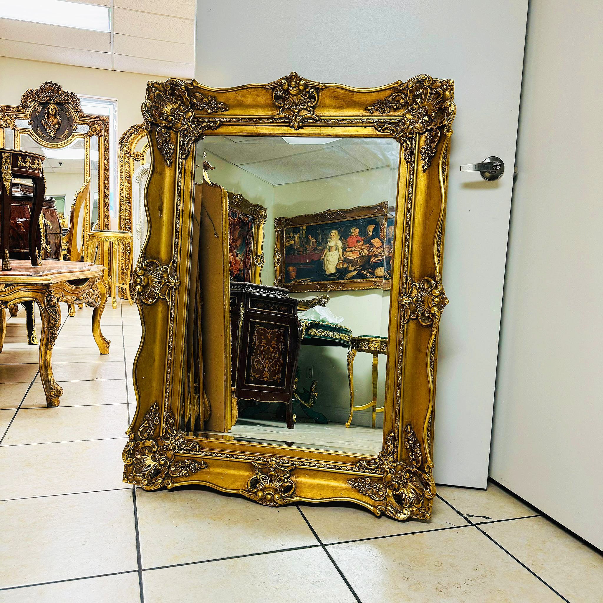 Gold Leaf French Wall Mirror – Baroque Design, Elegant Décor Accent